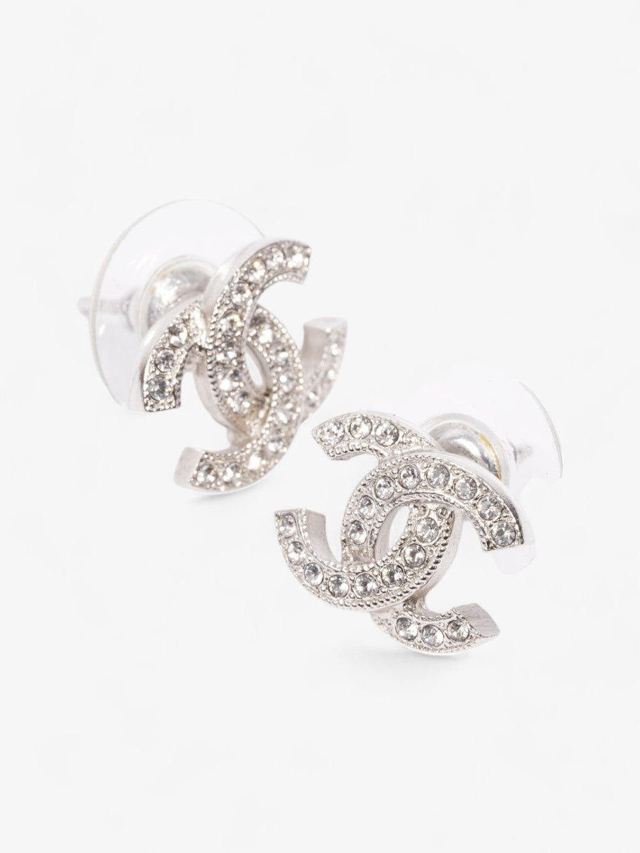 Chanel CC Crystal Stud Earrings Silver / White Base Metal Image 6