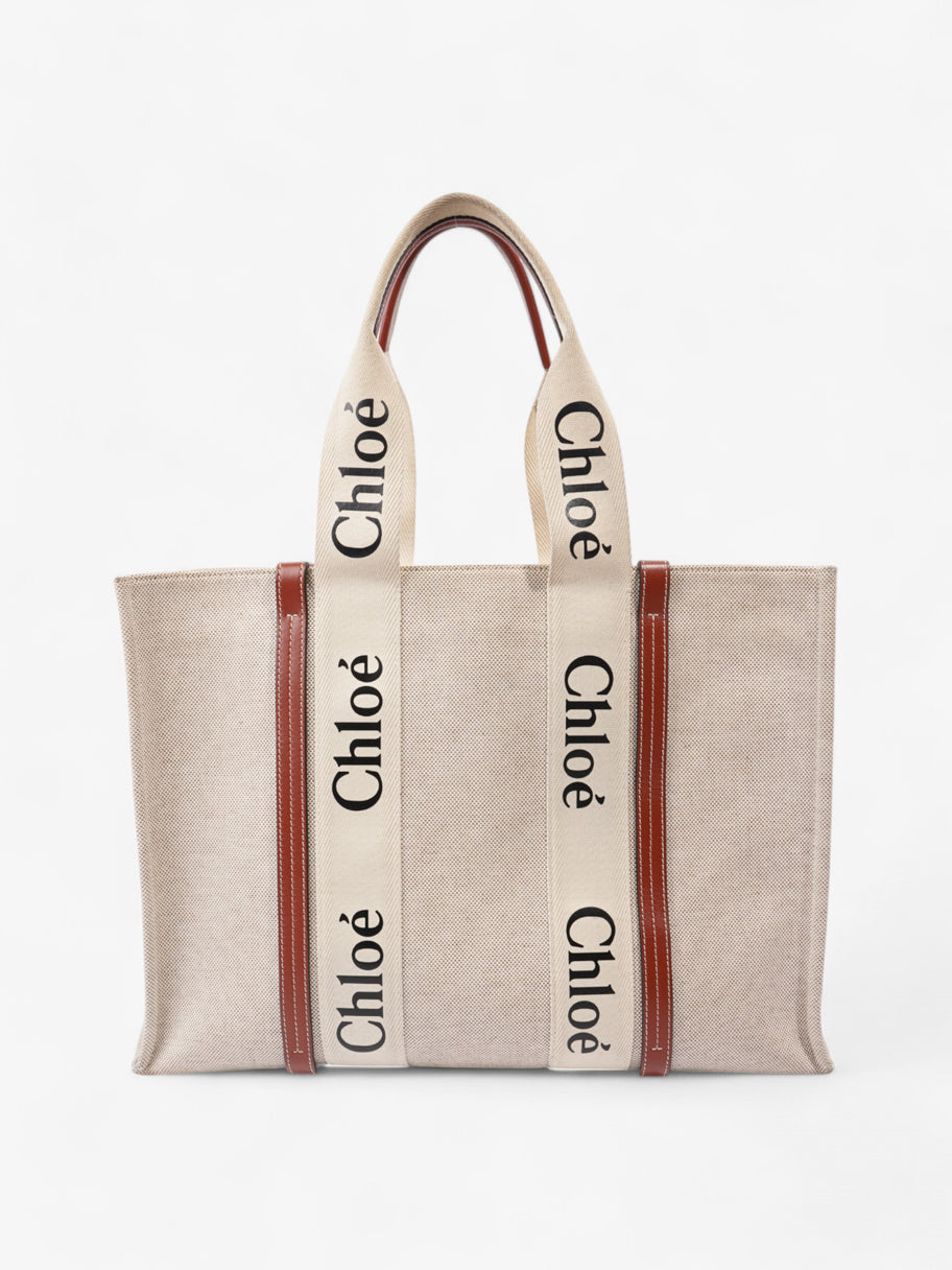 Chloe Woody Tote White / Brown Linen Large Image 1