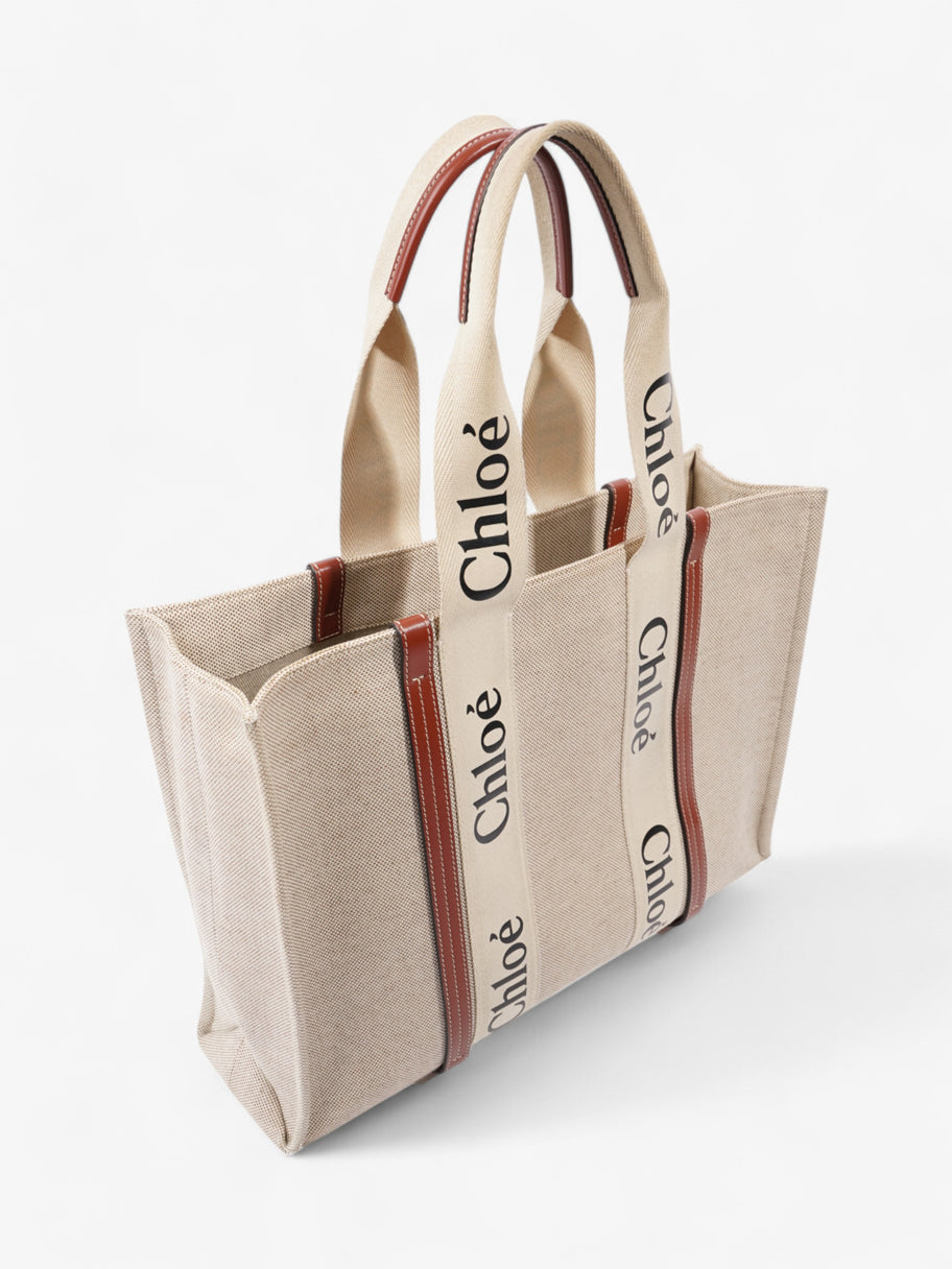 Chloe Woody Tote White / Brown Linen Large Image 7