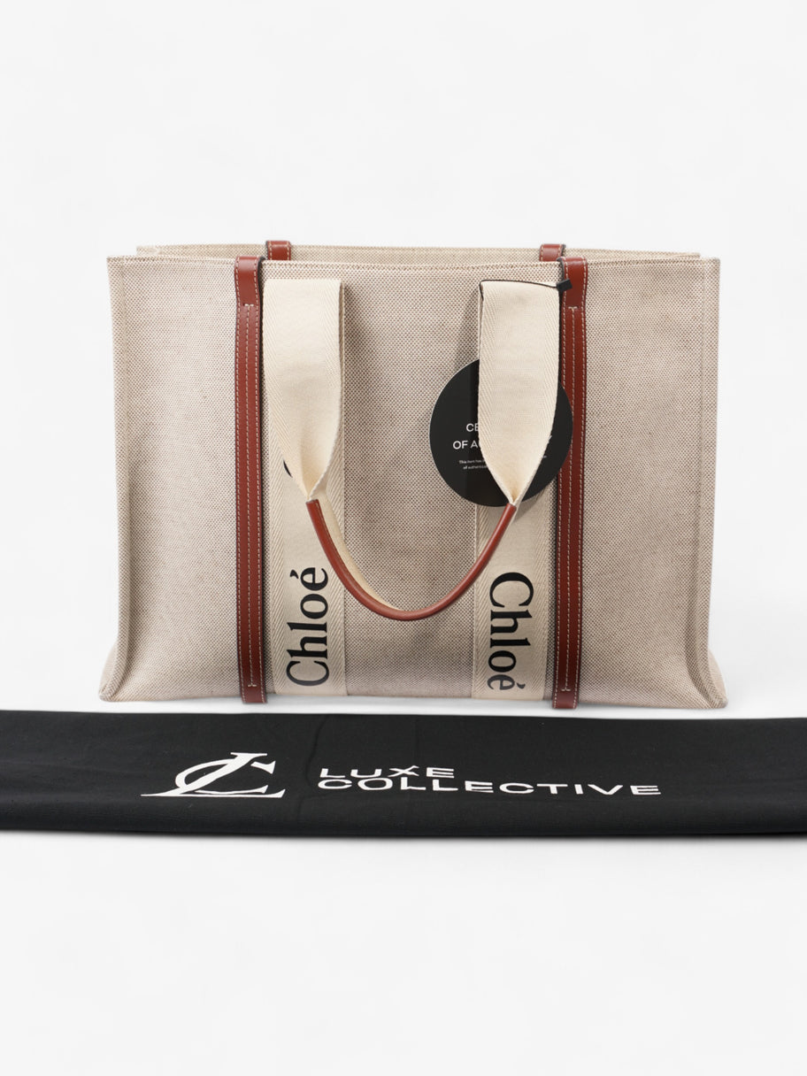 Chloe Woody Tote White / Brown Linen Large Image 9