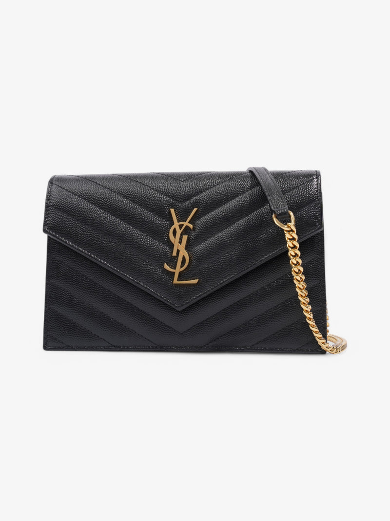  Saint Laurent Cassandre Envelope Chain Wallet Black Grained Leather