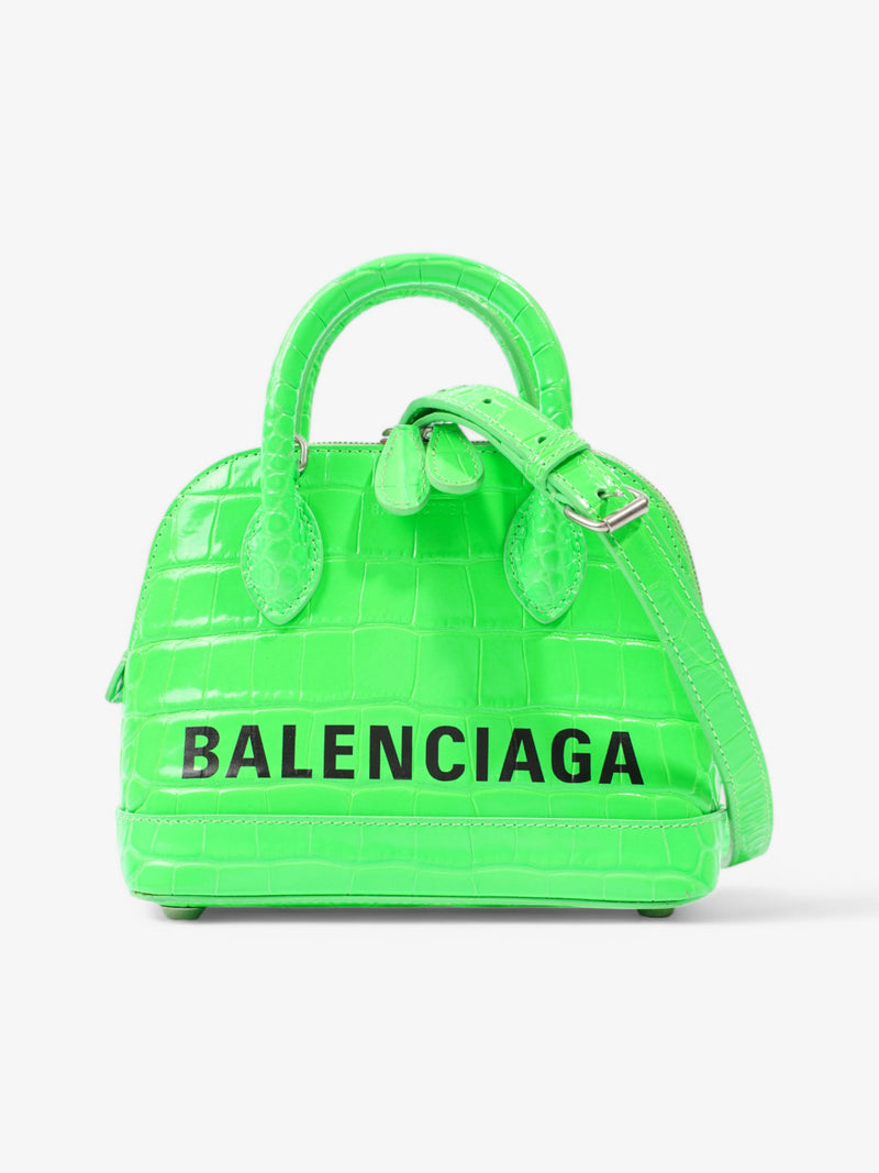  Balenciaga Ville Top Handle Bag Neon Green / Black Alligator Small
