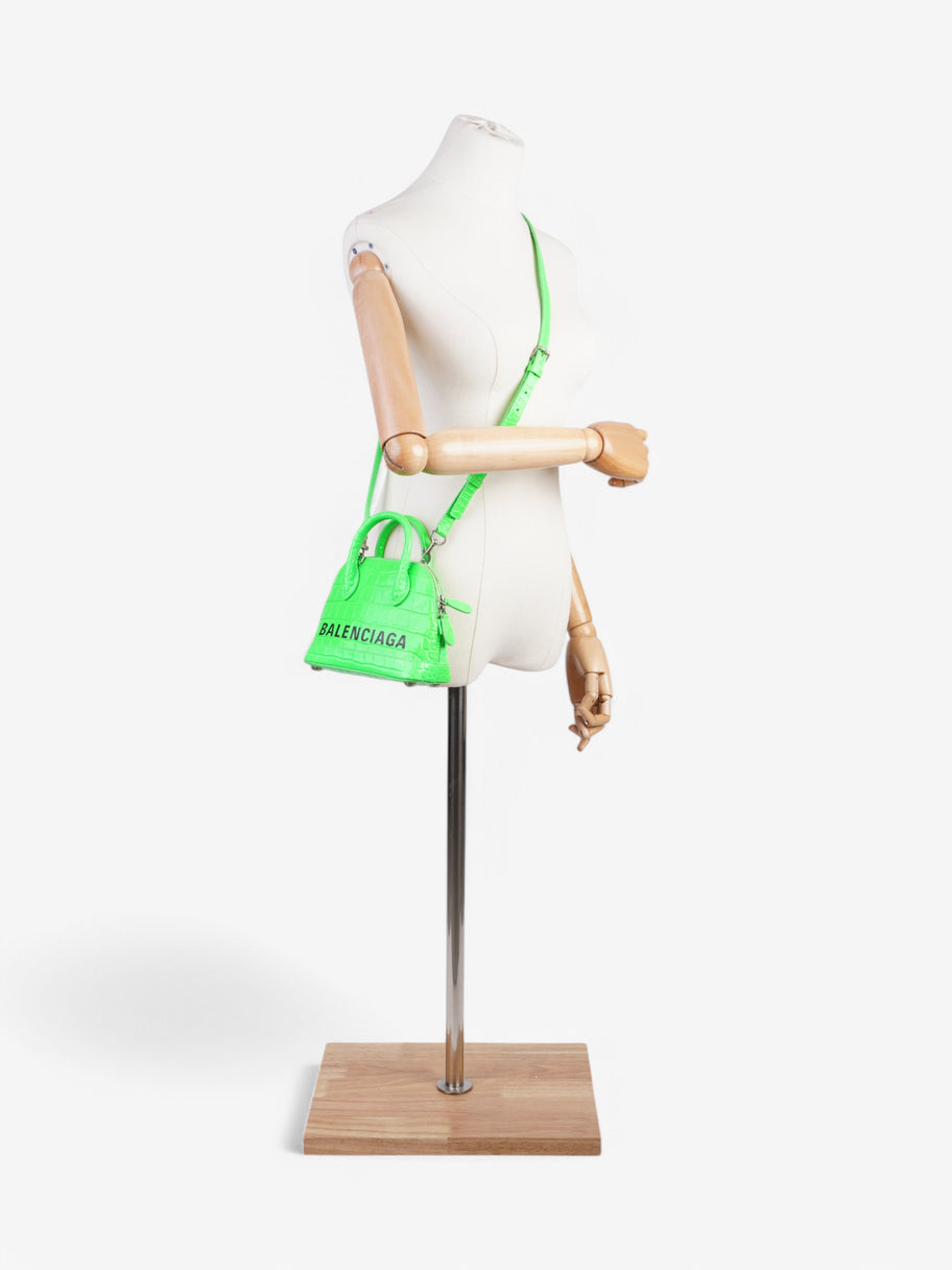 Balenciaga Ville Top Handle Bag Neon Green / Black Alligator Small Image 2