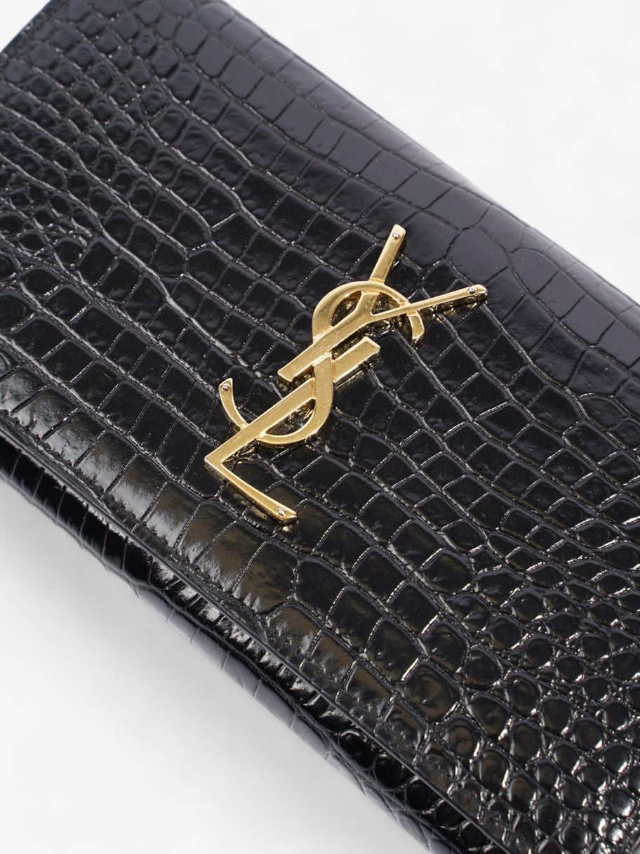 Croc Embossed Wallet Black Leather Image 2
