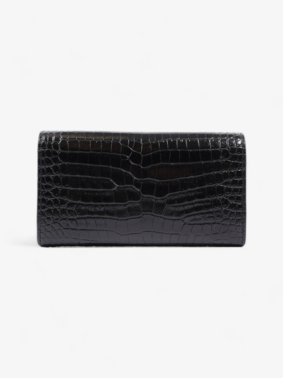 Croc Embossed Wallet Black Leather Image 4