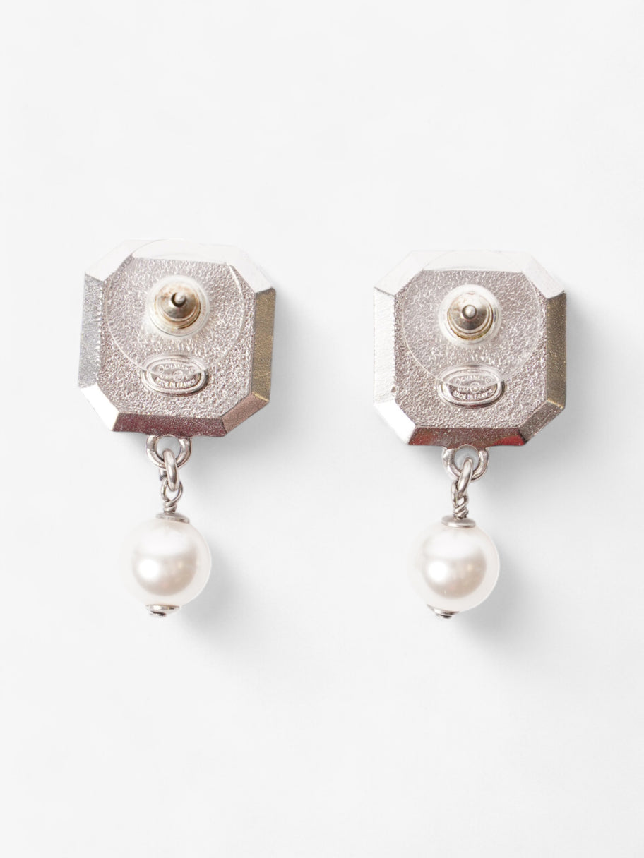 Chanel CC Square Pearl Drop Earrings Silver / White Base Metal Image 3
