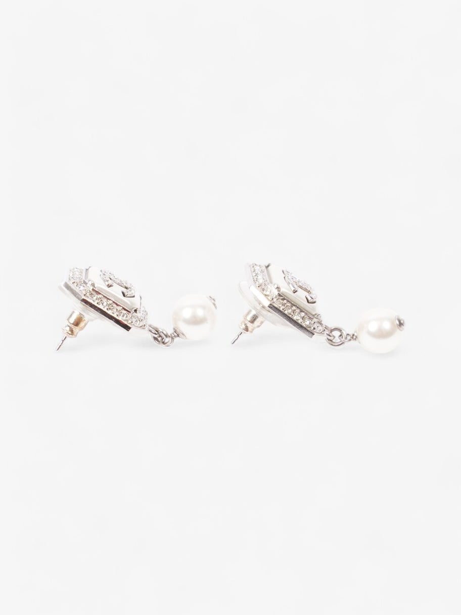 Chanel CC Square Pearl Drop Earrings Silver / White Base Metal Image 4