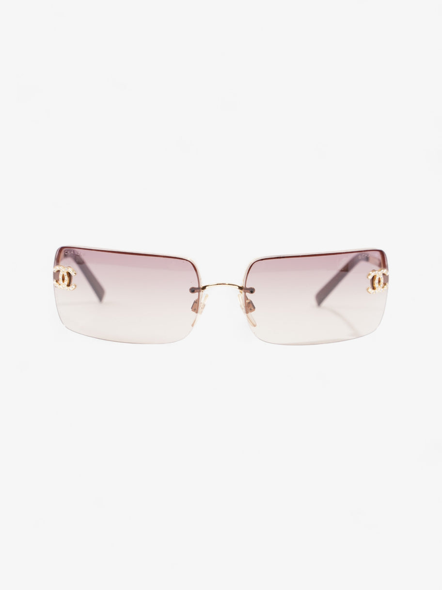 Chanel CC Rhinestone Rectangular Sunglasses Gold / Brown Acetate 120mm Image 1