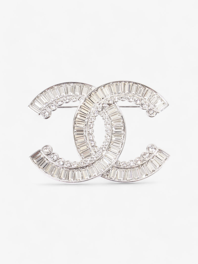  Chanel CC Crystal Brooch Silver Base Metal