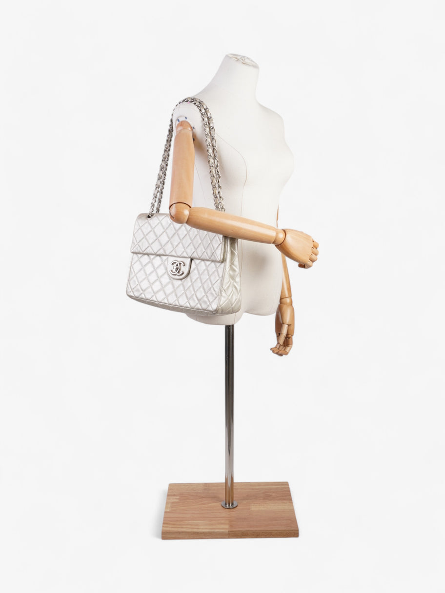 Chanel Classic Single Flap Metallic Grey Lambskin Leather Maxi Image 2