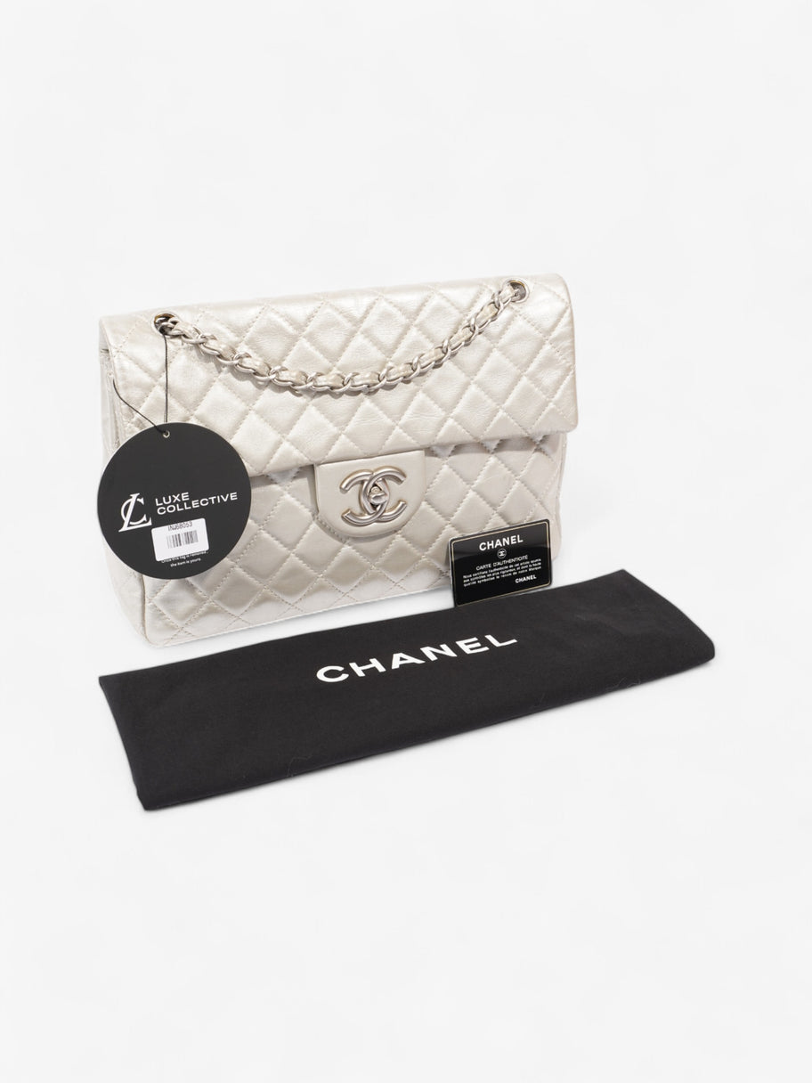 Chanel Classic Single Flap Metallic Grey Lambskin Leather Maxi Image 11