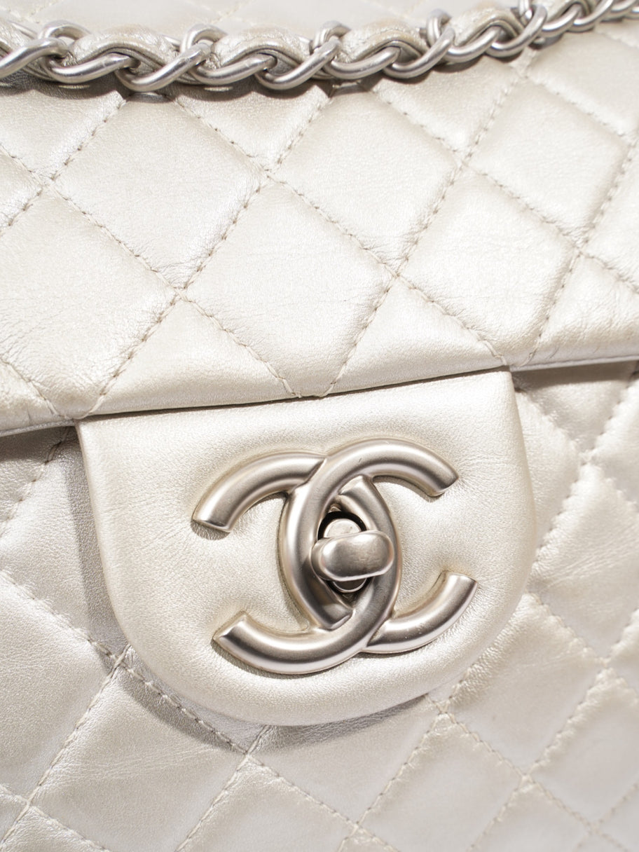 Chanel Classic Single Flap Metallic Grey Lambskin Leather Maxi Image 8
