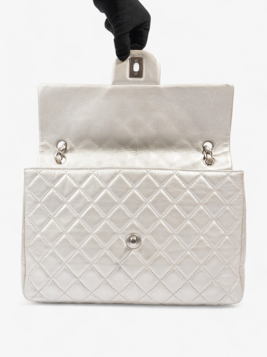 Chanel Classic Single Flap Metallic Grey Lambskin Leather Maxi Image 9