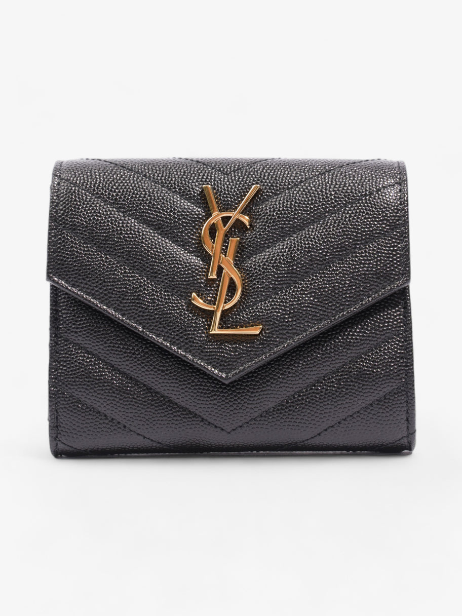 Saint Laurent Cassandra Compact Tri-Fold Wallet Black Calfskin Leather Image 1