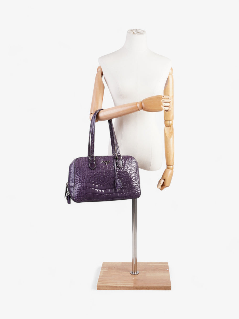 Prada Bauletto Bag Purple Embossed Leather Image 2