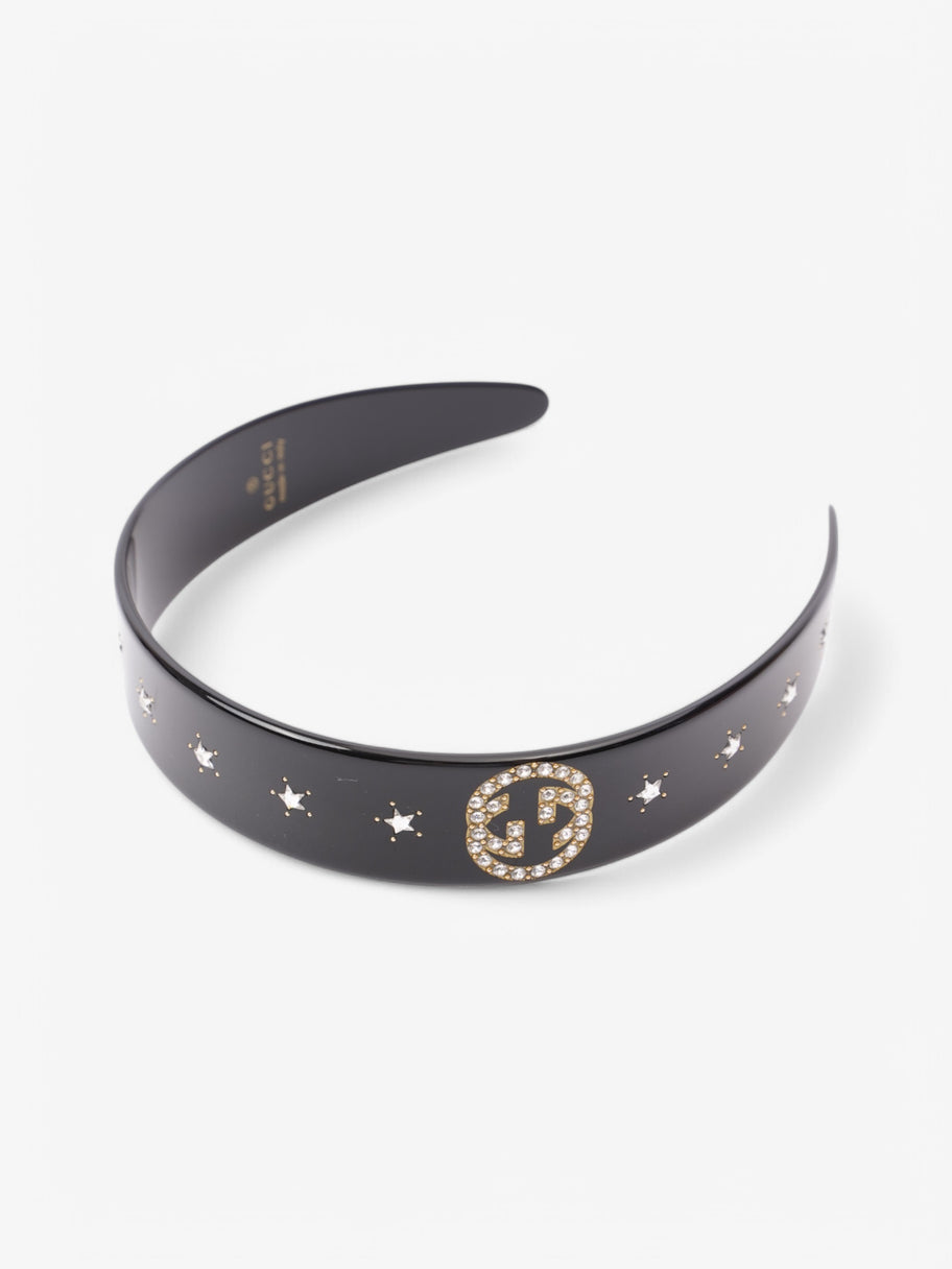 Gucci Crystal Interlocking Headband Black / Silver Acetate Image 2