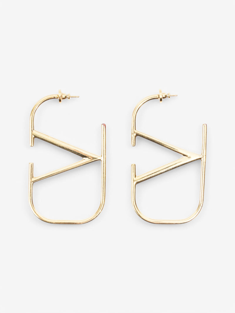  Valentino Logo Earrings Gold Base Metal Large