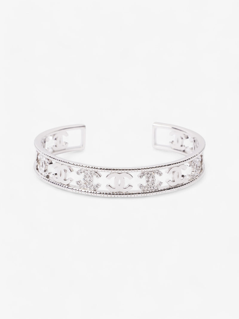  Chanel Iconic CC Crystal Bangle Silver / White Base Metal Medium