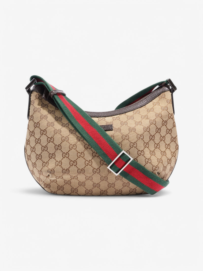  Gucci GG Half Moon Crossbody Bag Beige  / Brown Canvas