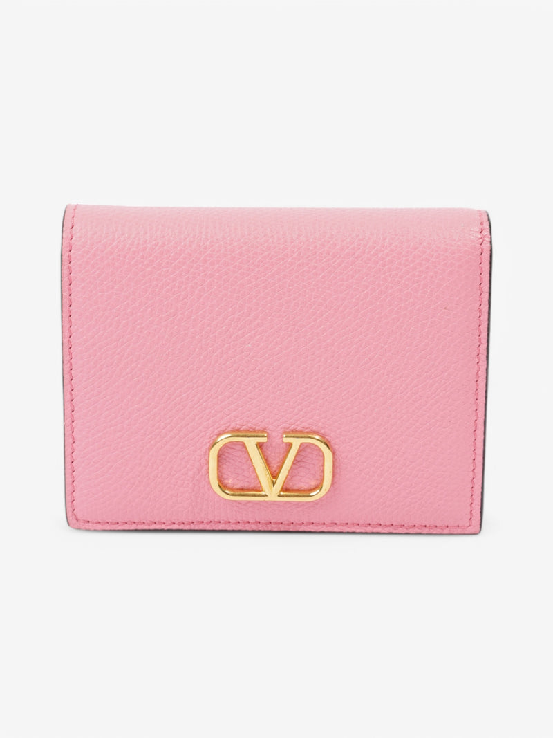  Valentino VLogo Wallet Pink / Gold Grained Leather