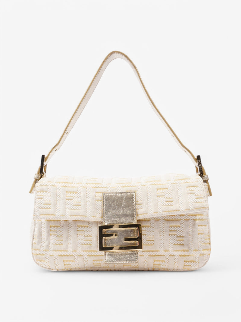  Fendi Baguette White / Gold Canvas