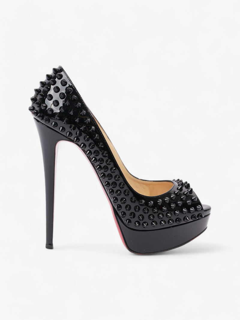  Christian Louboutin Lady Peep Spikes  150 Black Patent Leather EU 38.5 UK 5.5