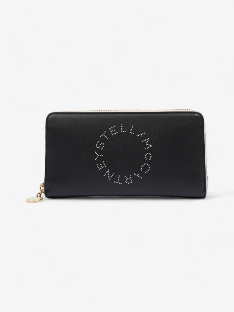  Stella McCartney Logo Continental Wallet Midnight Black Faux Leather