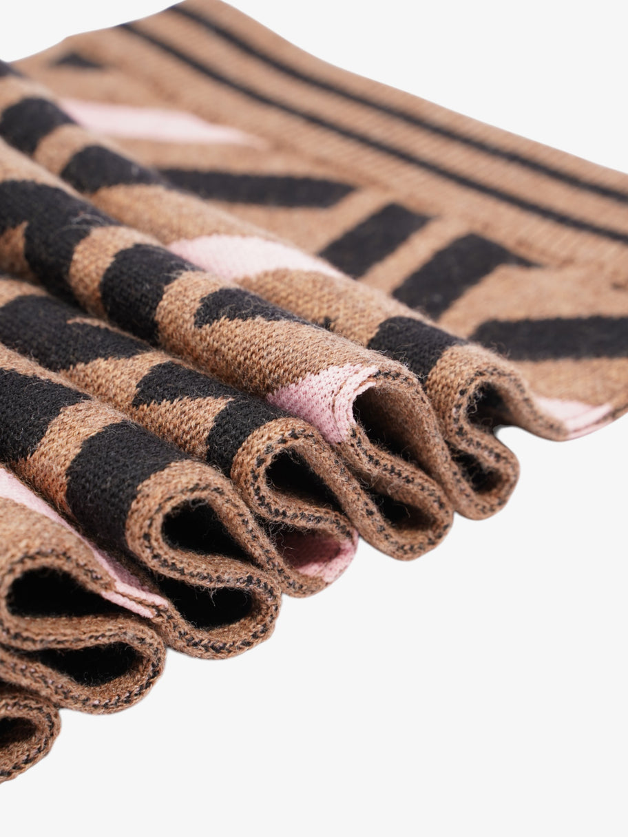 Fendi FF Scarf Brown / Black / Pink Wool Image 3