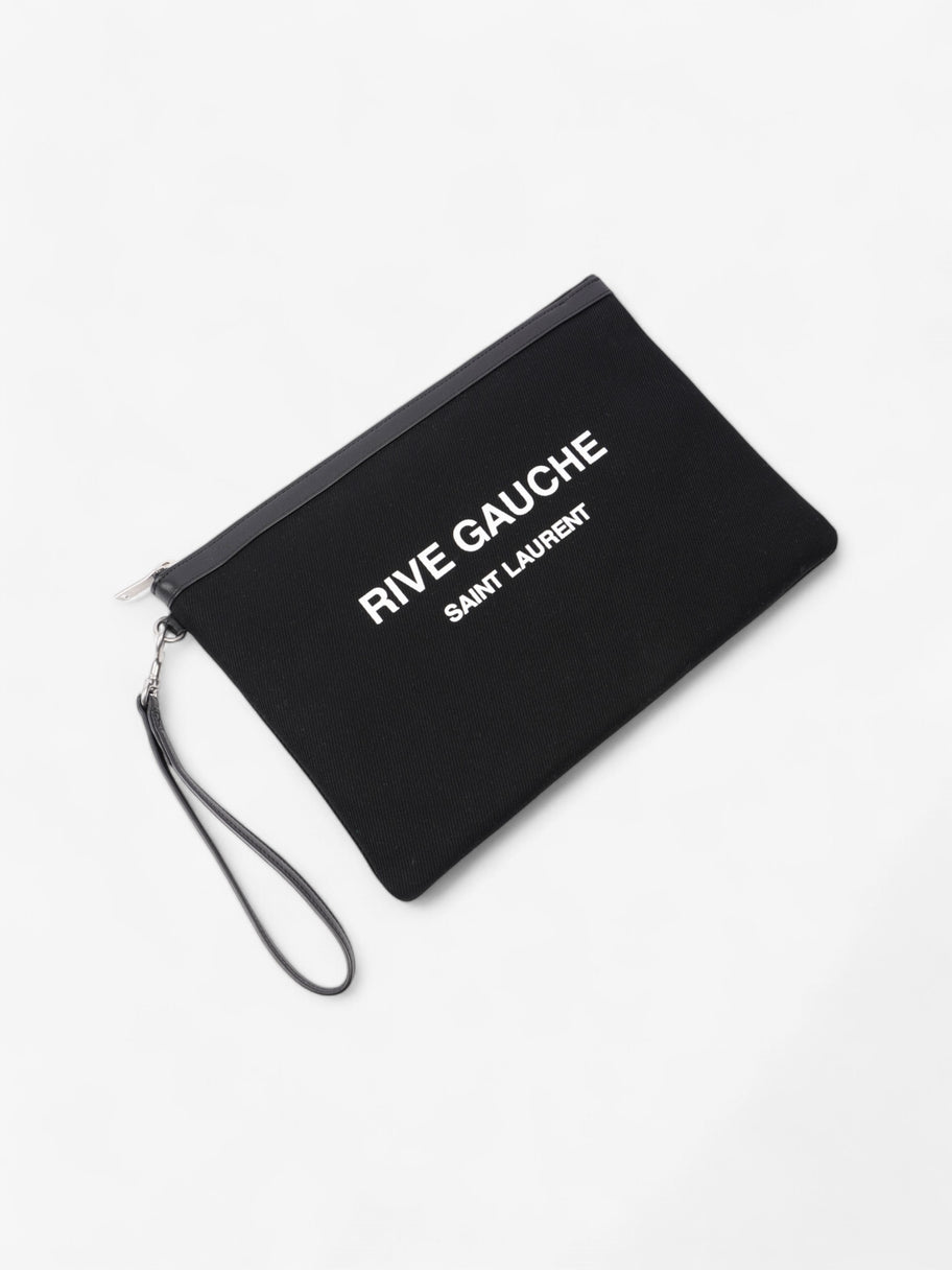 Saint Laurent Rive Gauche Wristlet Black / White Canvas Image 11