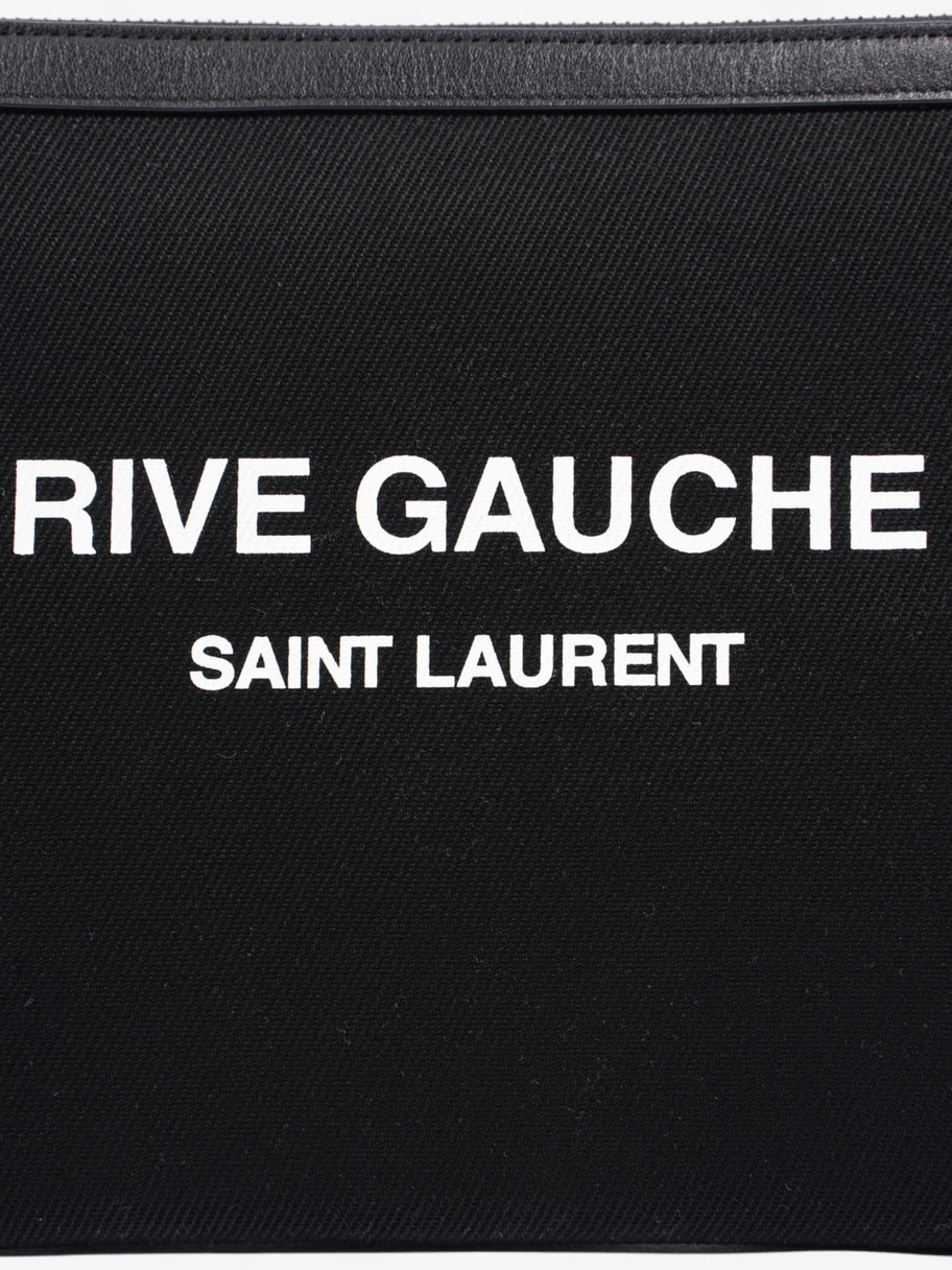 Saint Laurent Rive Gauche Wristlet Black / White Canvas Image 12