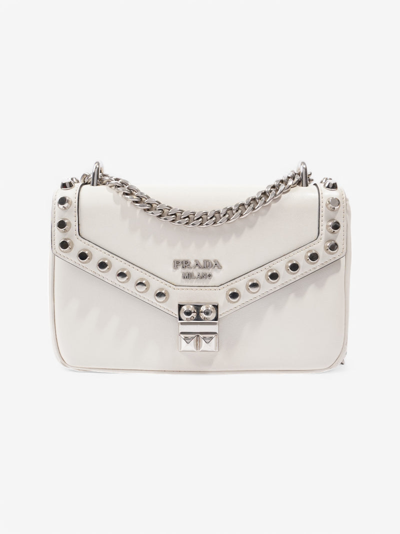  Prada Studded Shoulder Bag White Leather