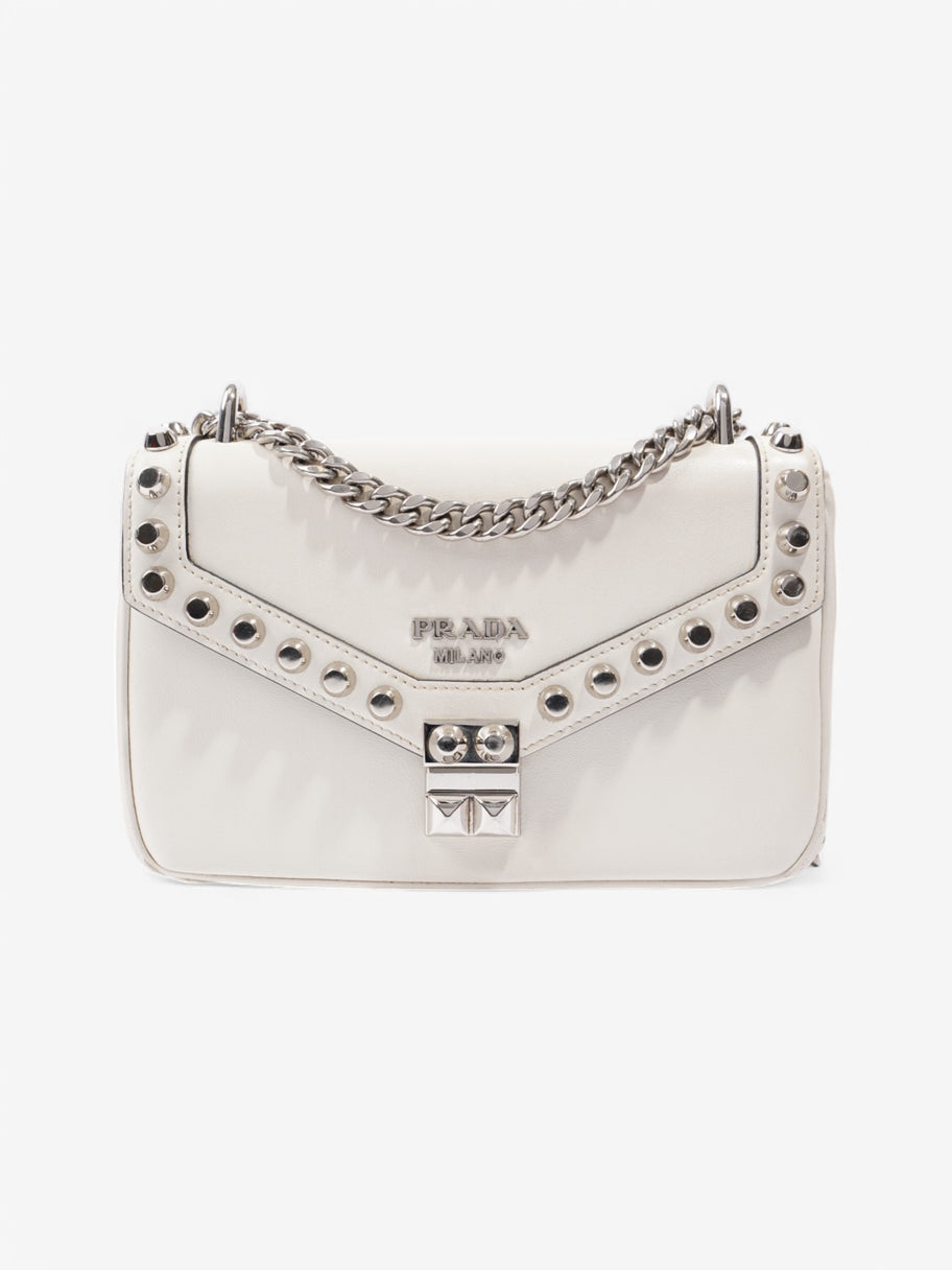 Prada Studded Shoulder Bag White Leather Image 1