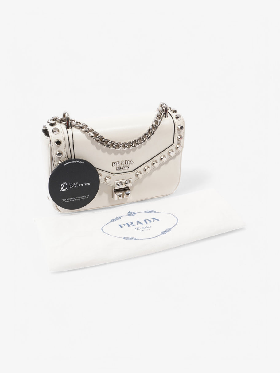 Prada Studded Shoulder Bag White Leather Image 10