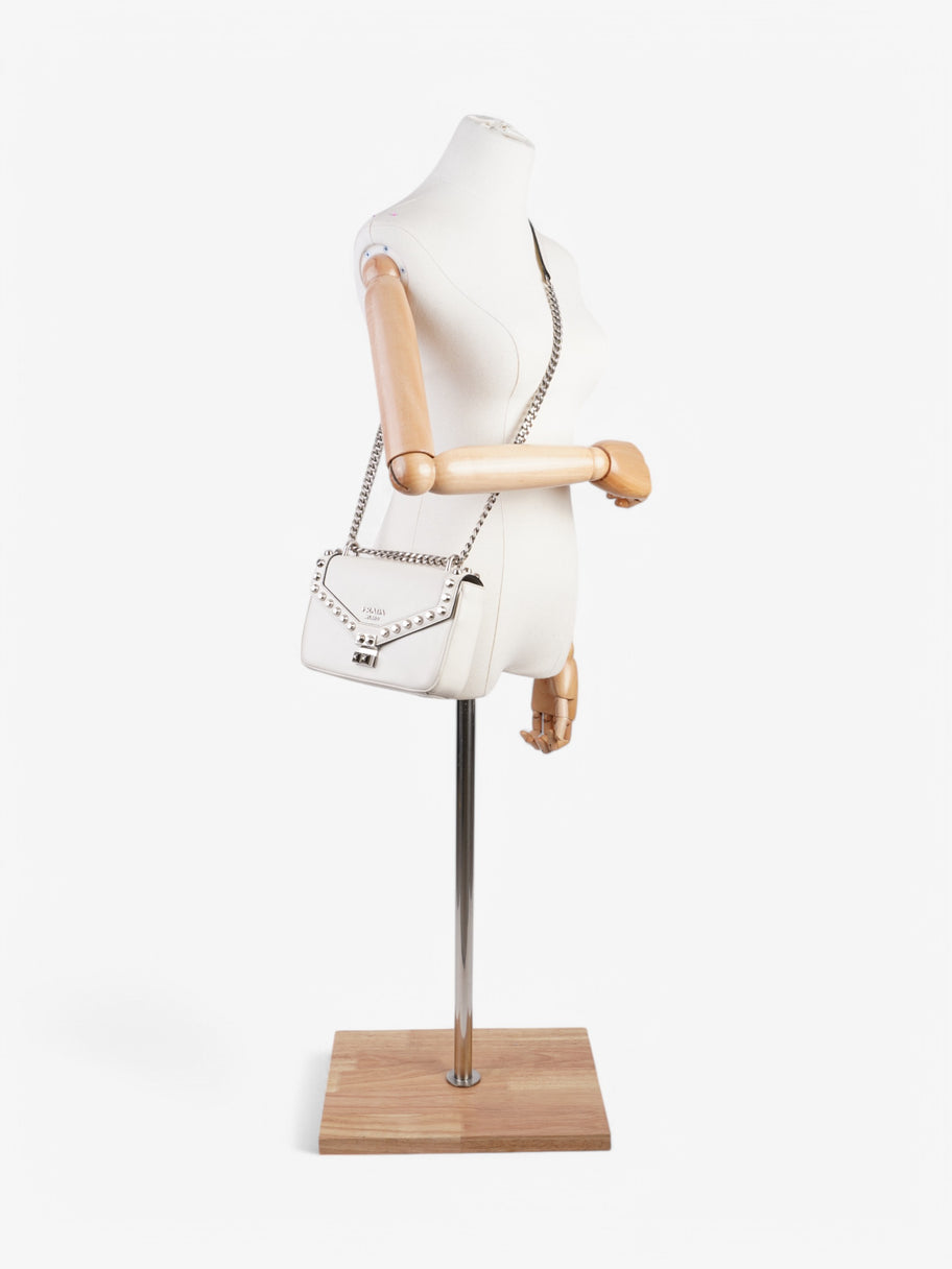 Prada Studded Shoulder Bag White Leather Image 2