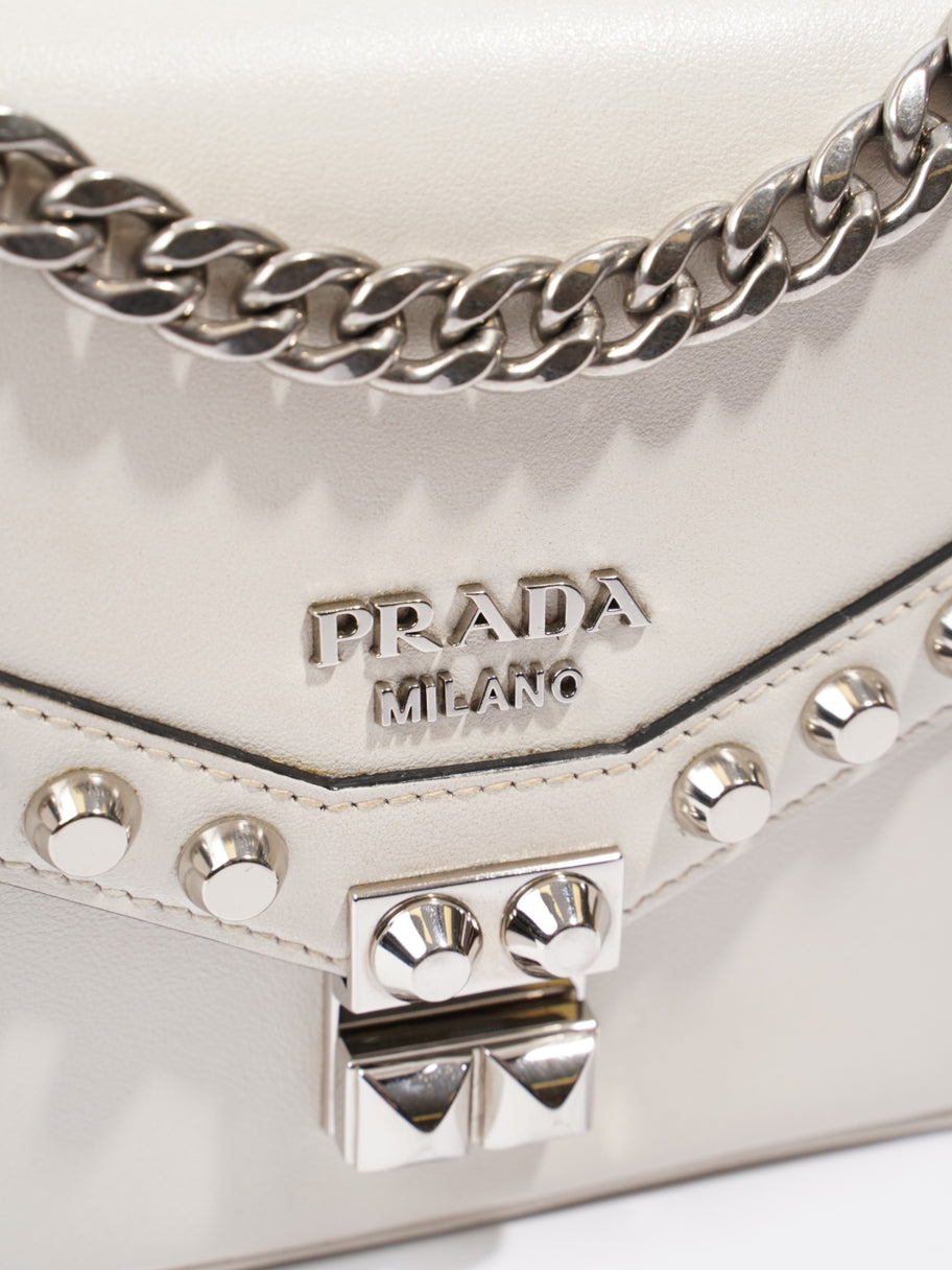 Prada Studded Shoulder Bag White Leather Image 7
