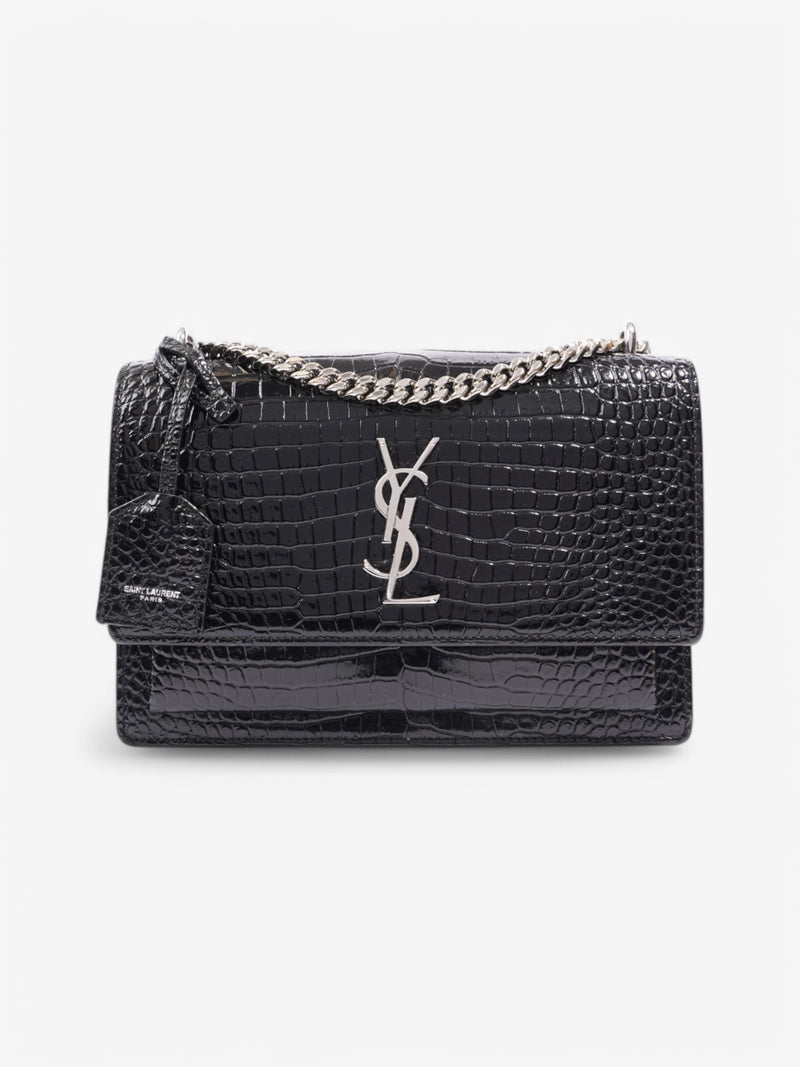  Saint Laurent Sunset Crocodile Effect Shoulder Bag Black Crocodile Leather