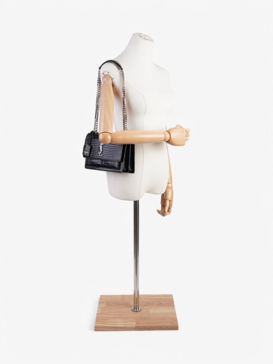 Saint Laurent Sunset Crocodile Effect Shoulder Bag Black Crocodile Leather Image 2