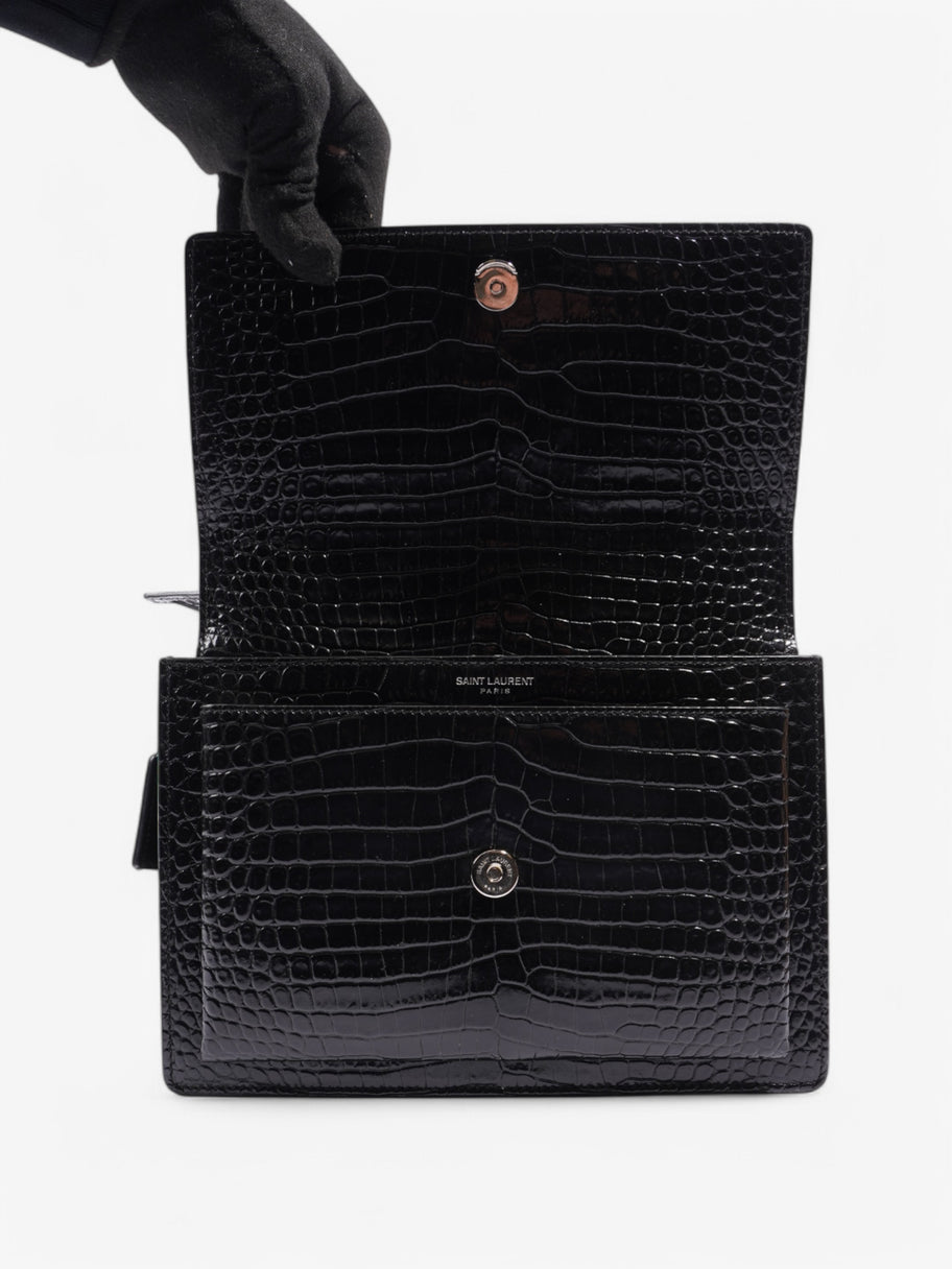 Saint Laurent Sunset Crocodile Effect Shoulder Bag Black Crocodile Leather Image 9