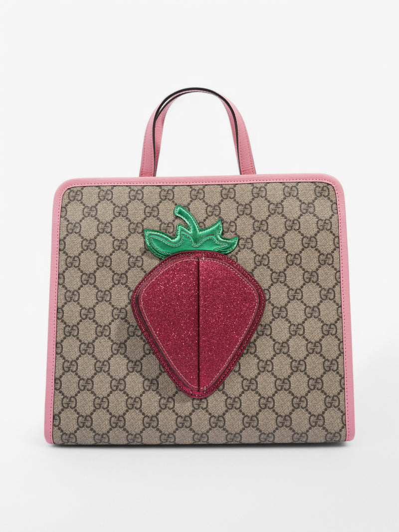  Gucci Strawberry Logo Print Tote GG Supreme / Pink Canvas