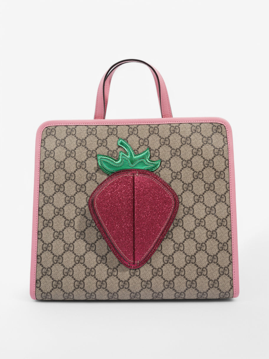 Gucci Strawberry Logo Print Tote GG Supreme / Pink Canvas Image 1