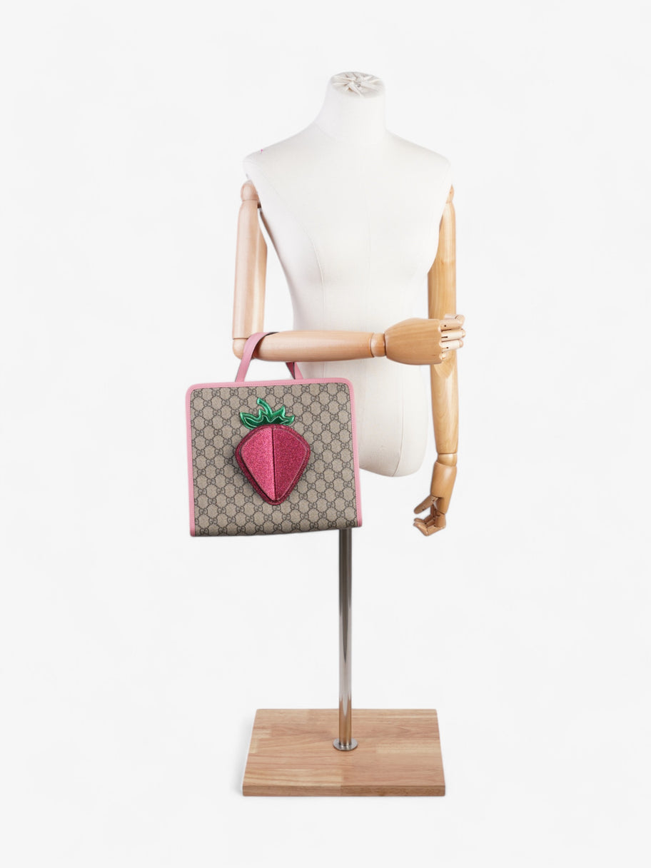 Gucci Strawberry Logo Print Tote GG Supreme / Pink Canvas Image 2