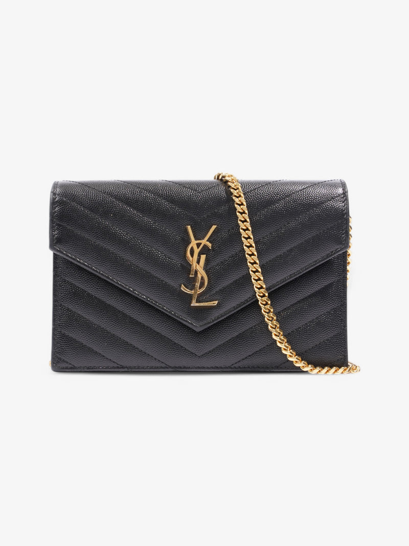  Saint Laurent Envelope Chain Wallet Black Leather