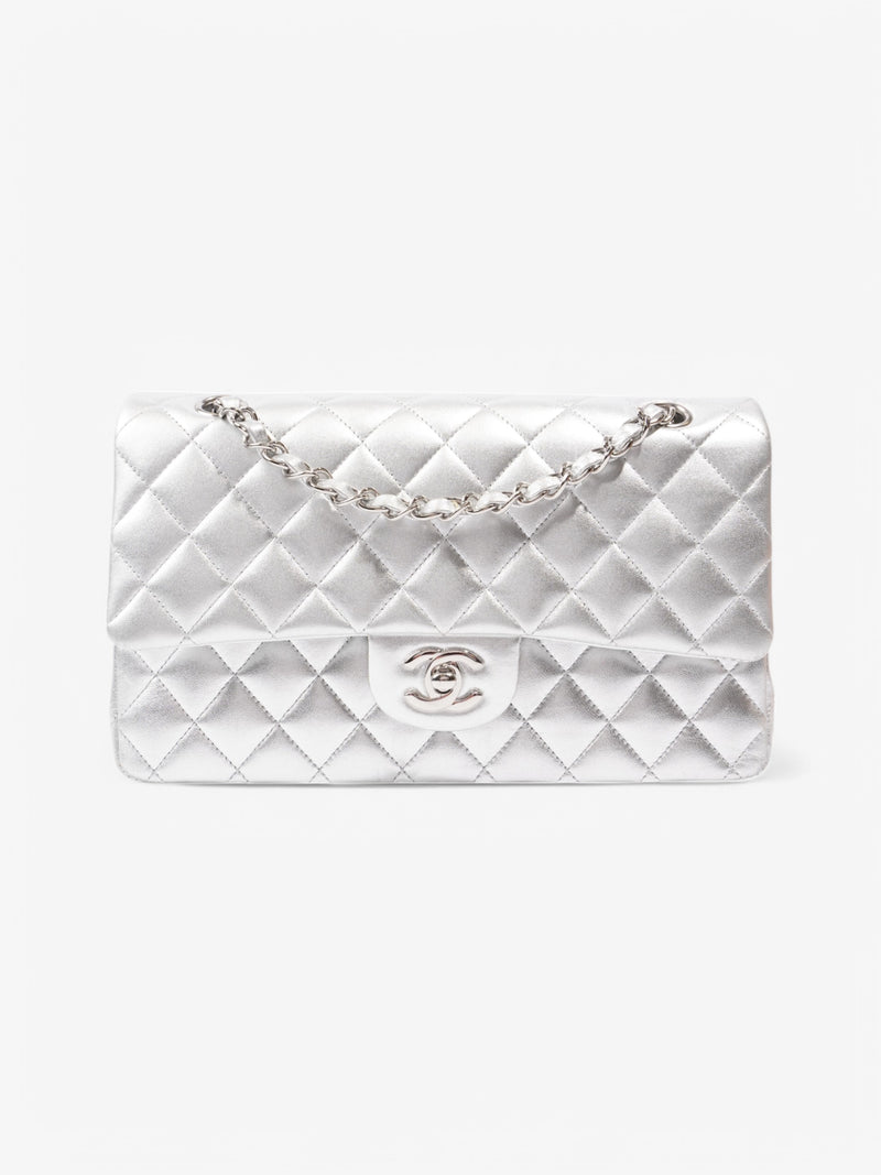  Chanel Classic Flap Silver Leather Medium