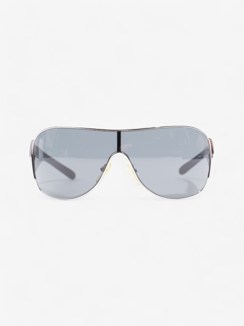  Prada Shield-Frame Sunglasses Black / Silver Acetate 120mm