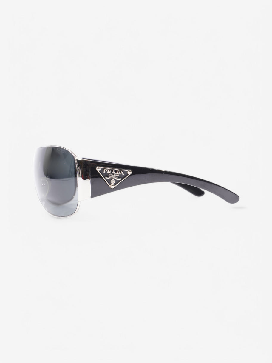 Prada Shield-Frame Sunglasses Black / Silver Acetate 120mm Image 3