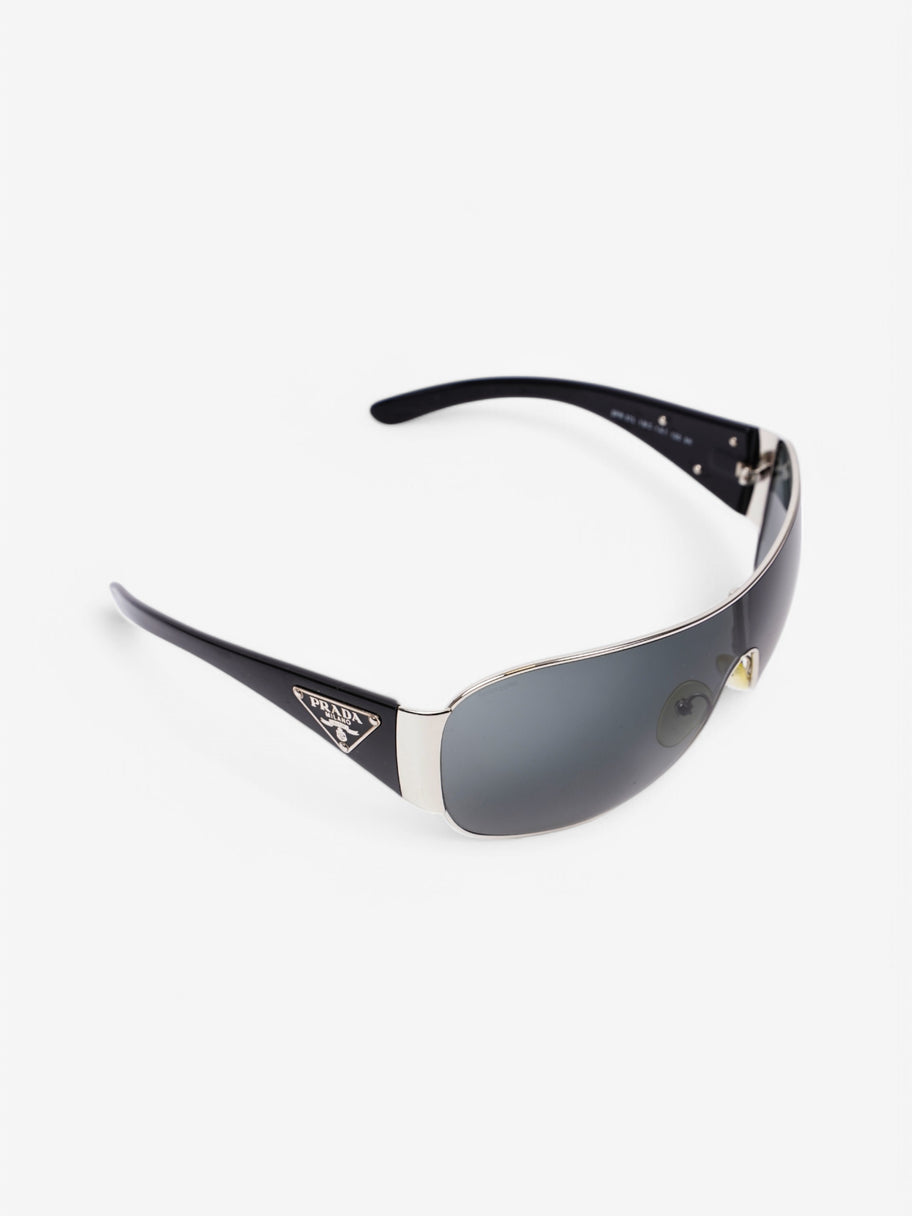 Prada Shield-Frame Sunglasses Black / Silver Acetate 120mm Image 6