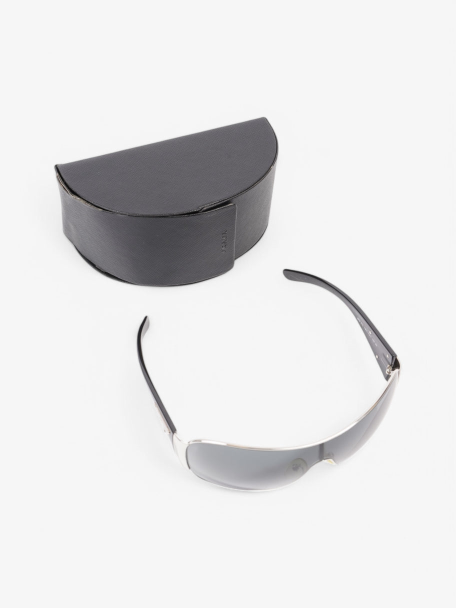 Prada Shield-Frame Sunglasses Black / Silver Acetate 120mm Image 7