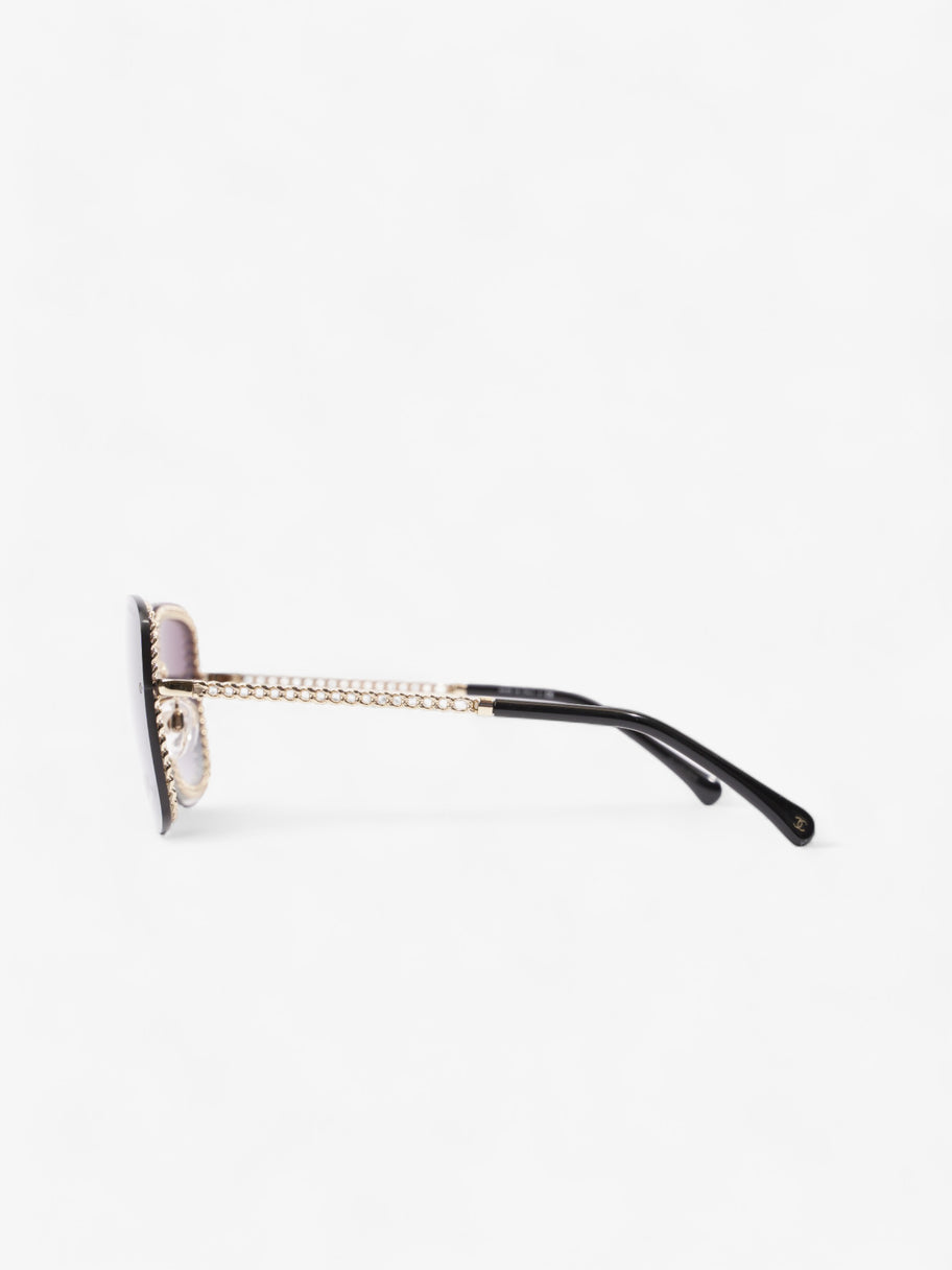 Chanel Chain Detailed Sunglasses with Double Chain Black / Gold Acetate 140mm Image 2