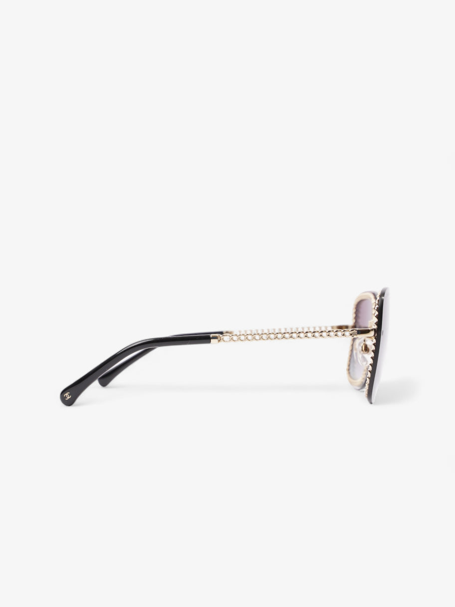 Chanel Chain Detailed Sunglasses with Double Chain Black / Gold Acetate 140mm Image 4