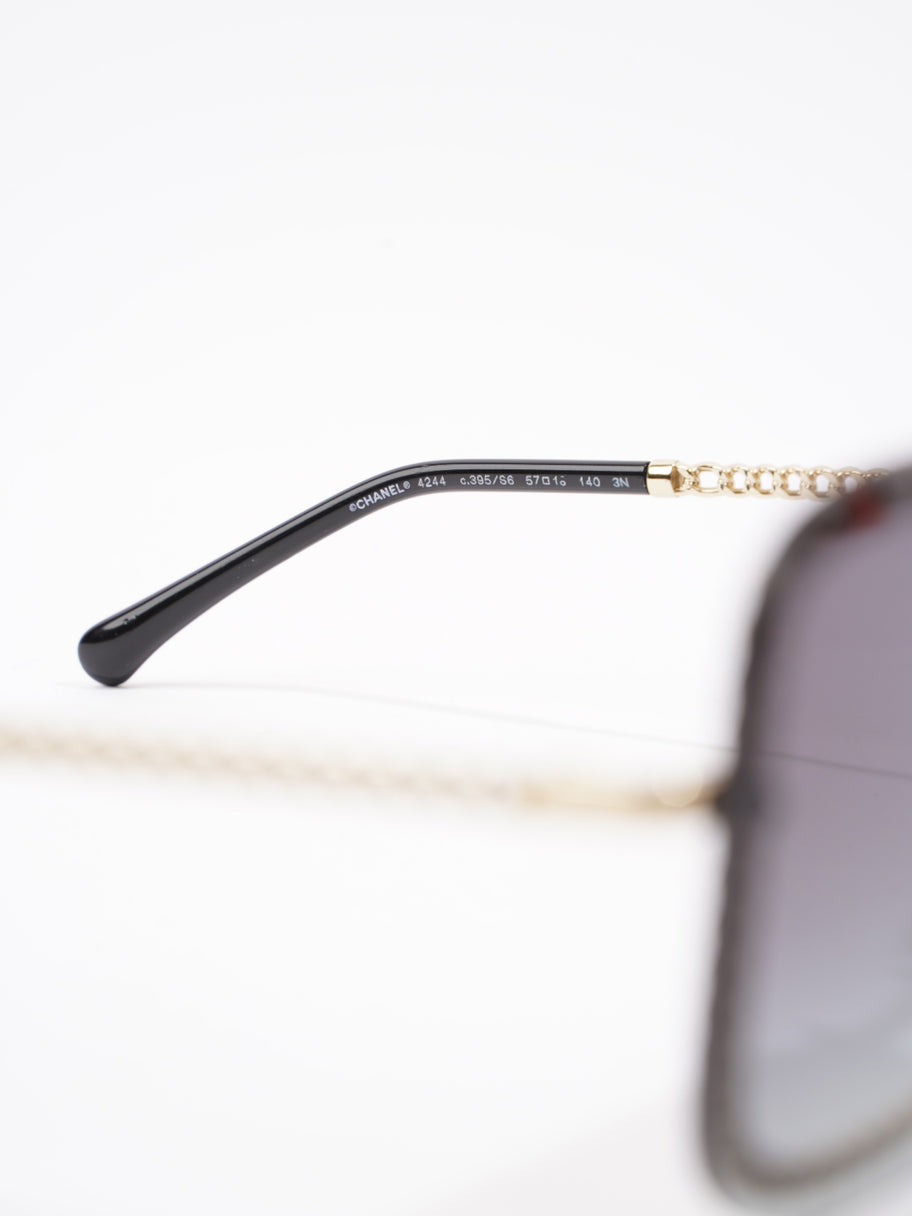 Chanel Chain Detailed Sunglasses with Double Chain Black / Gold Acetate 140mm Image 5